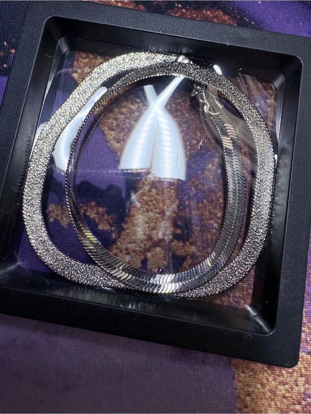 Sterling Forever Crystal-Textured Silver Layered Herringbone Necklace NWOT